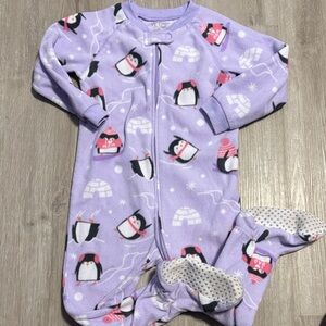 Purple Penguin Print Baby Onesie